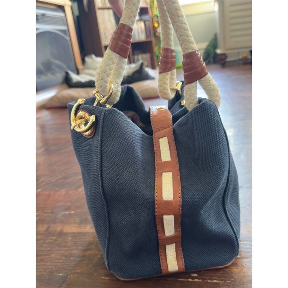 Michael Kors Marina Navy Blue Canvas Large Tote Bag Women's Casual - Picture 2 of 10
